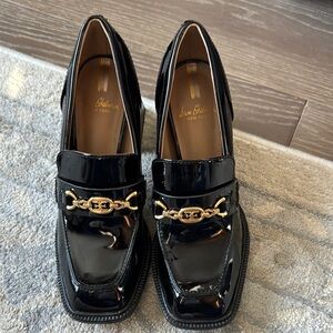 Sam Edelman Black and Gold Loafers with Chain Detail